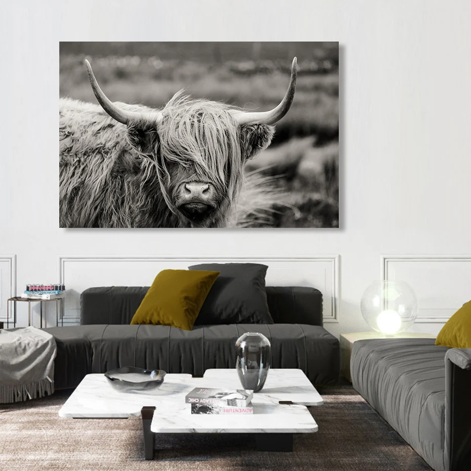 Scottish-Highland-Catt-Cow-Yak-Animal-Poster-Wall-Art-Canvas-Paintings-Prints-Pictures-on-Canvas-for