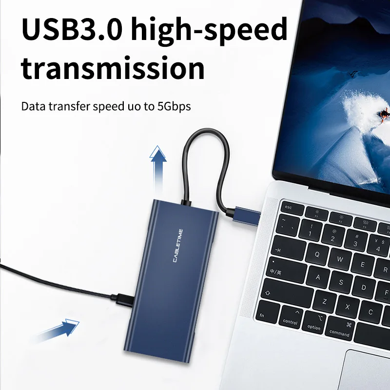 CABLETIME концентратор USB C к USB 3,0 темно-синий HDMI PD адаптер SD/TF кард-ридер для Macbook air pro huawei Matebook X 13 C256