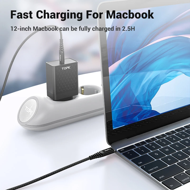 TOPK 60 Вт usb type C-type C кабель для samsung QC3.0 3A PD кабель для быстрой зарядки type-C USB-C кабель для передачи данных для huawei Xiaomi Oneplus