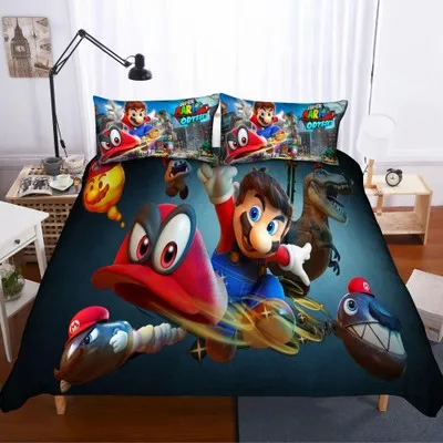 3D Super Mario Bros Комплект постельного белья Детский милый мультяшный персонаж Печатный пододеяльник набор постельного белья Постельное белье Твин Полный Королева Король
