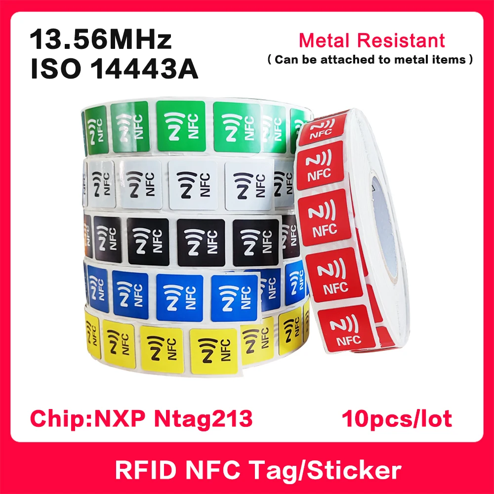 

10PCS NFC Stickers Tag ISO14443A 13.56MHz NXP NTAG213 Anti-metal Label RFID HF Smart electronic Tags Can attached to metal items