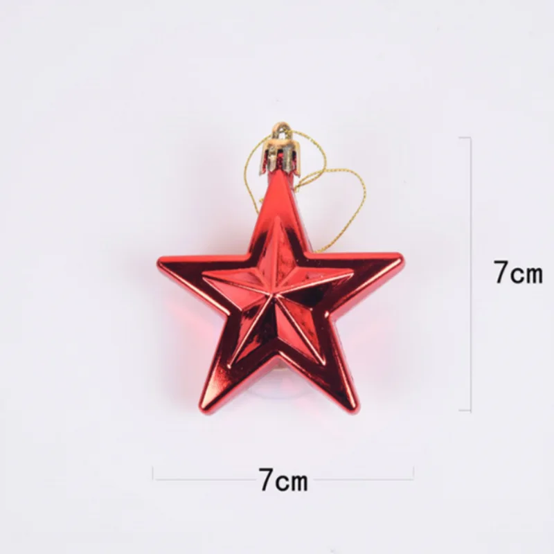 Set of 6 Five-Pointed Star Christmas Tree Hanging Ornaments - Festive Holiday Decorations