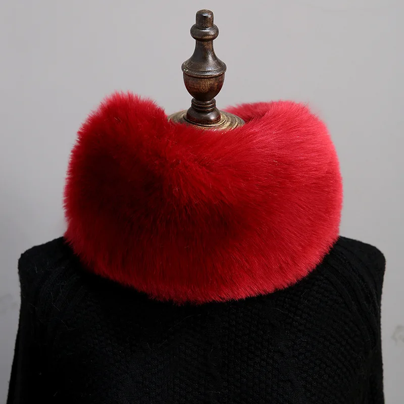 Qearlstar зимний шарф из искусственного меха лисы имитация меховой для шеи кольцо обертывание теплый мягкий толстый женский шейный платок снуд пушистый DW04 - Цвет: Красный