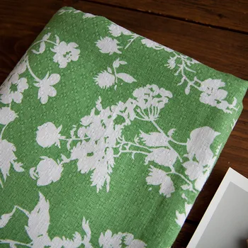 

Pure cotton fabric clothing diy bag fabric jacquard green bottom branches