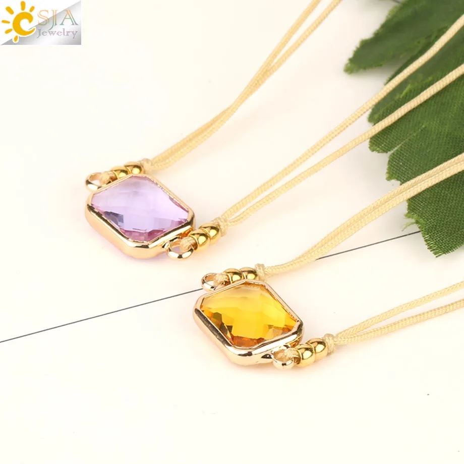 CSJA Braided Rope Chain Bracelets Adjustable Handmade Jewelry for Femme Faceted Crystal Glass Bead Bracelets Pulseras Mujer S500