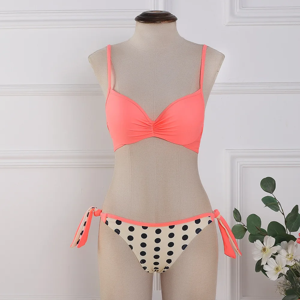 2020 Bikini Set Halter Swimwear Women Dot Solid Color Swimsuit Side Bandage Bathing Suit Beachwear Push Up Sexy Bikini