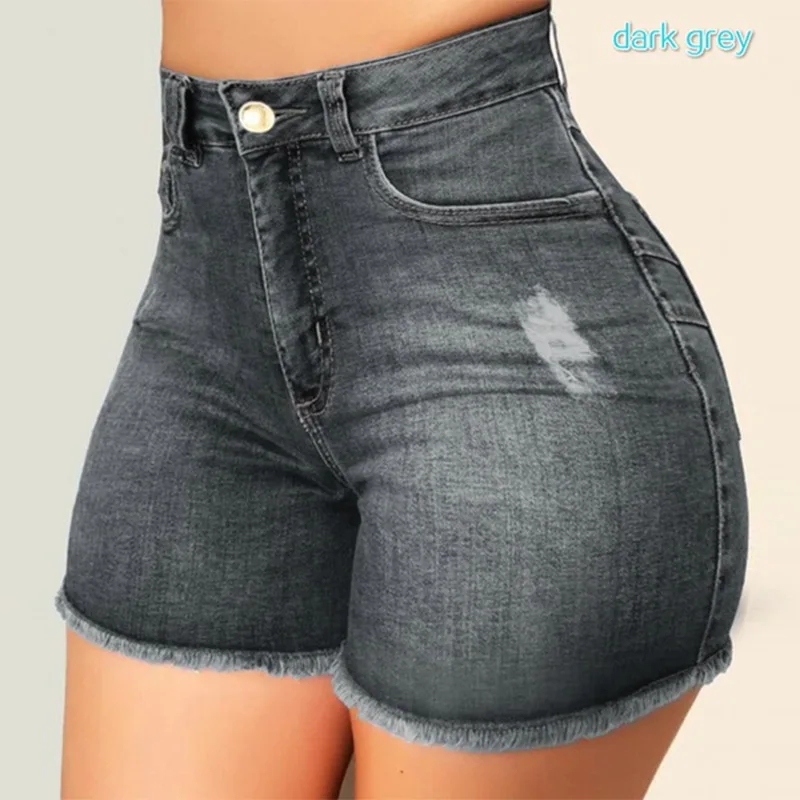 Women Summer High Waist Denim Shorts Ladies Ripped Hole Stretch Thin Jeans ShortsBodycon Short Pants