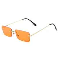 Petites lunettes de soleil rectangulaires sans monture pour hommes et femmes, lunettes de soleil rétro marron, carillons d'été, marque de créateur vintage, luxe 6