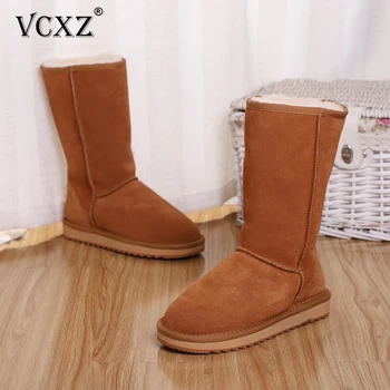

VCXZ Classic High quality Cowhide Leather Wool Fur Lined Winter warm girl Boots fashion comfortable All-match Women Snow Boots
