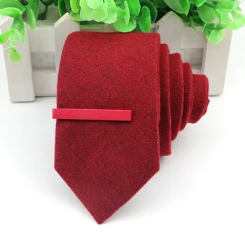 

Men's Tie&Clips Set 6cm Cotton+Wool Solid Color Narrow Ties 4.5cm Formal Alloy Necktie Clip Wedding Suits Accessories Jewelry