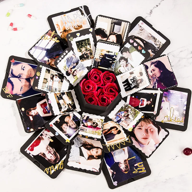 Lovely Explosion Scrapbook Unique Novelty DIY Photo Album Box Innovative Photo Gift Box for Valentine's Day Birthday for Girls