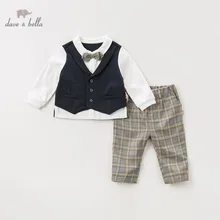 DB11458 dave bella/осенние комплекты для маленьких мальчиков; красивая одежда; брюки с длинными рукавами; клетчатые костюмы; детская одежда; 2 предмета