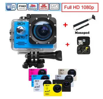 

2019 New Action Camera wifi for hot selling Sport Camera 1080P HD 30m Waterproof sports camrea Extra head strap+bag+Monopod