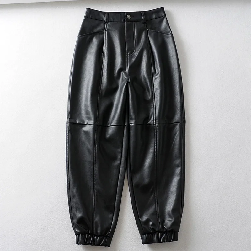 RR Faux Leather Safari Pants Women Fashion PU Leather Radish Trousers Women Elegant Pockets Pants Female Ladies JI - Цвет: WFPA2260