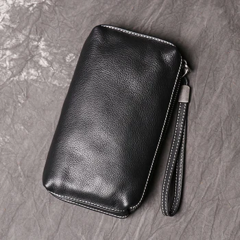 

Genuine Leather Long Wallet Zipper Coin Pocket Full Grain Leather Long Purse For Men Card Holder Purse