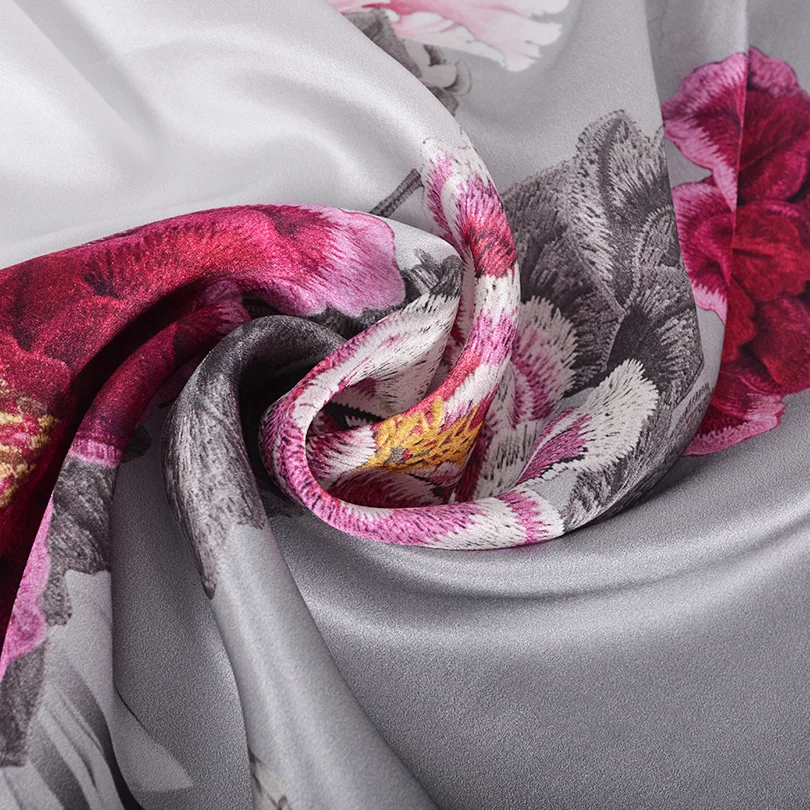 [BYSIFA] Китайский Стиль пион шелковый шарф, Женская шаль модный бренд серый длинные шарфы осенне-зимний шейный платок хиджаб накидка