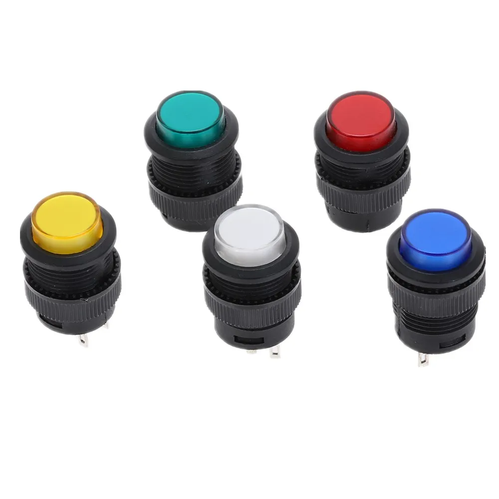5PCS 16MM YELLOW Maintained Plastic PUSH BUTTON 3V Neon ILLUMINATED 4 PINS 
