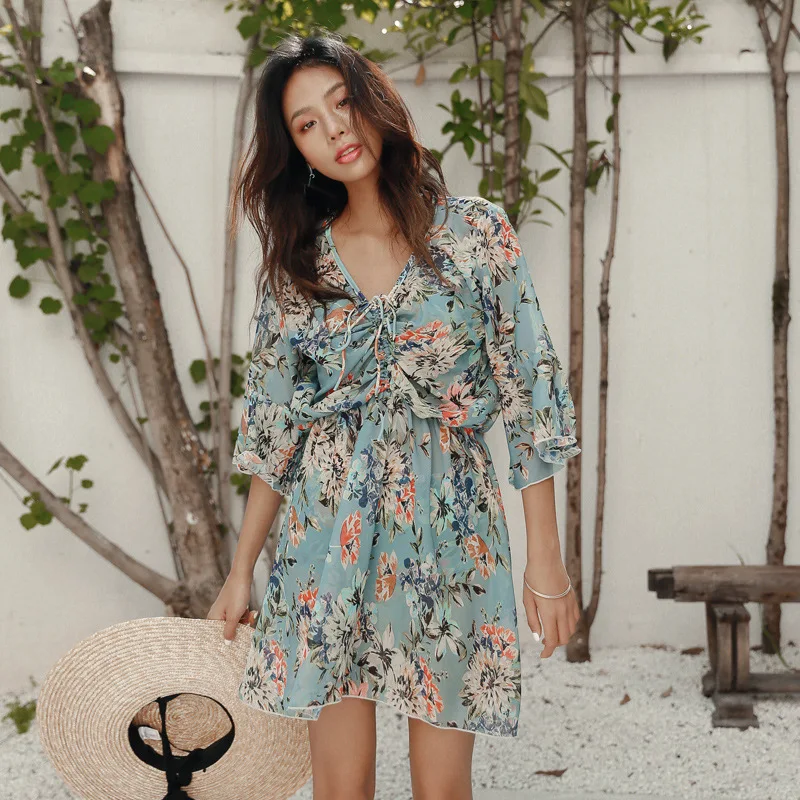 

2018 New Style Bikini Bathing Suit Women's Small Bust Gathering-Three-piece Set Cover-up Split Type Hot Springs Beach Holiday