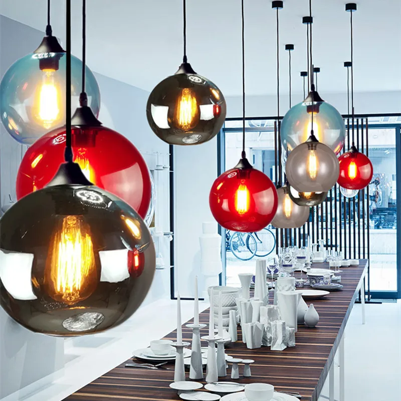 

Nordic Modern hanging loft 7 Color Glass lustre Pendant Lamp industrial decor Lights Fixtures E27/E26 for Kitchen Restaurant