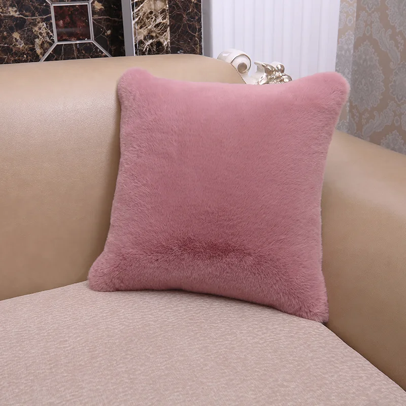 02169-Dark Pink Зимний чехол для подушки из искусственного меха кролика, розовый, белый, наволочка для дивана/автомобиля/дивана, наволочки, Современный домашний декор - Цвет: 02169-Dark Pink