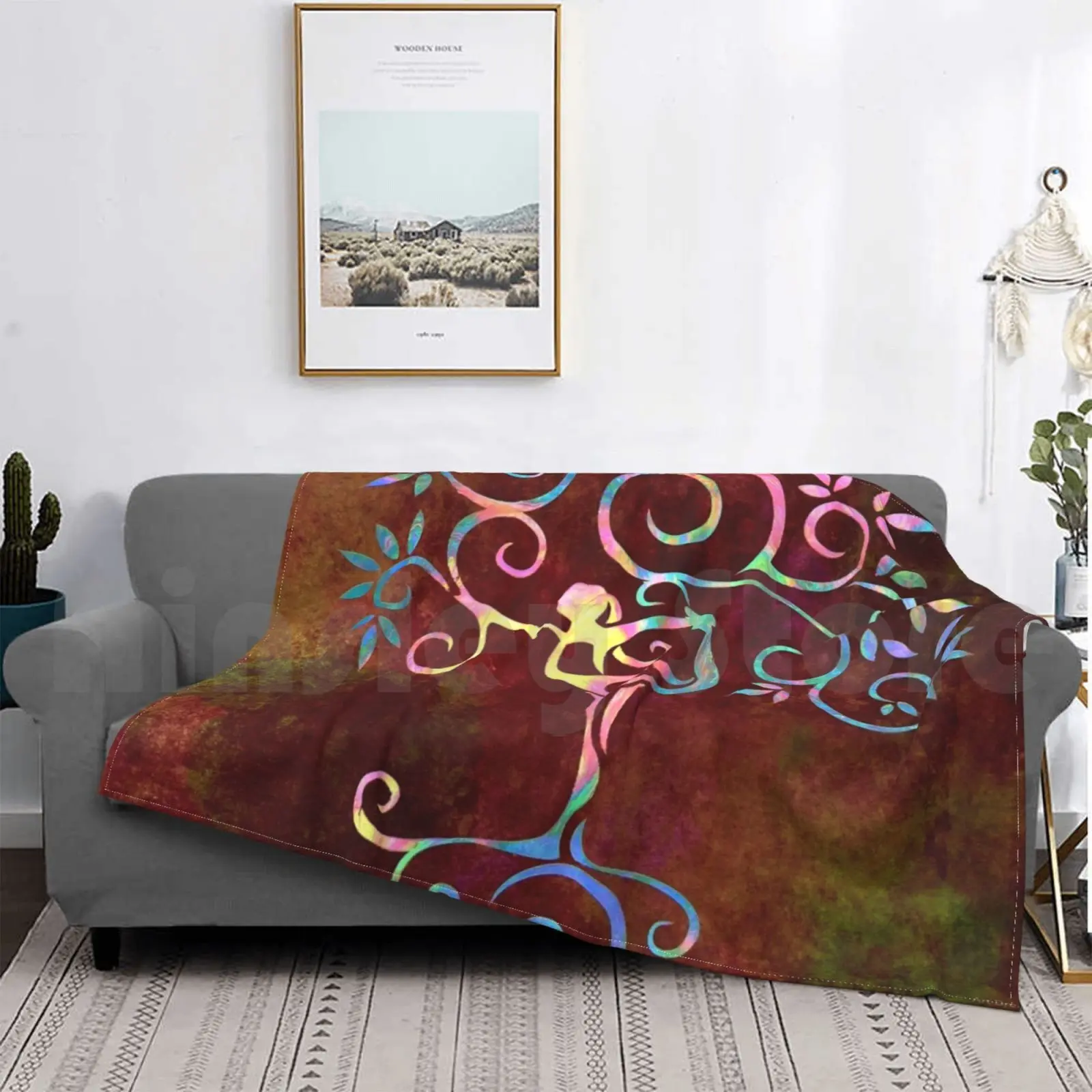 

Yoga Tree Blanket Fashion Custom Organic Tree Yoga Dance Colorful Art Design Interior Art Office Art Trees