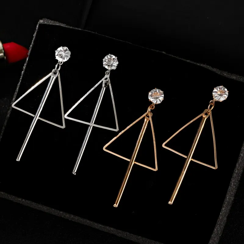 

EK2071 Minimalist Crystal Triangle Round Drop Earrings Female Long Geometric Hollow Metal Dangle Earrings for Women Gift