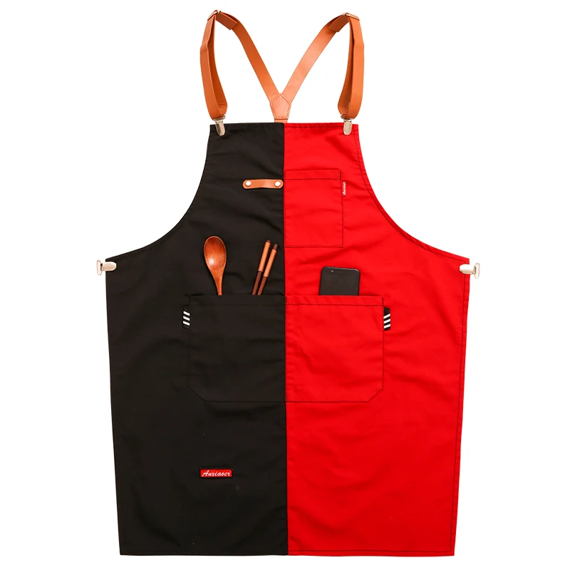 Delantal de cocina de color puro para mujer Chef camarero cafeteria tienda barbacoa peluqueria delantales logotipo personalizado regalo Baberos al por mayor