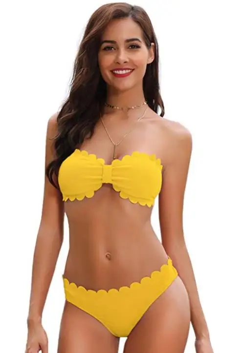 SHEKINI Conjunto de bikini deportivo con cuello en V para mujer, traje de  baño sólido acanalado de dos piezas