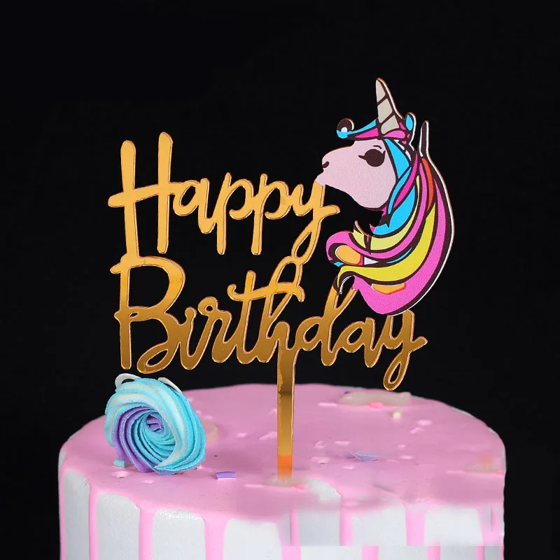 Animals Unicorn Happy Birthday Cake Topper Colored Giraffe Acrylic Cupcake Topper for Birthday Unicorn Party Cake Decorations cake topper cake toppers