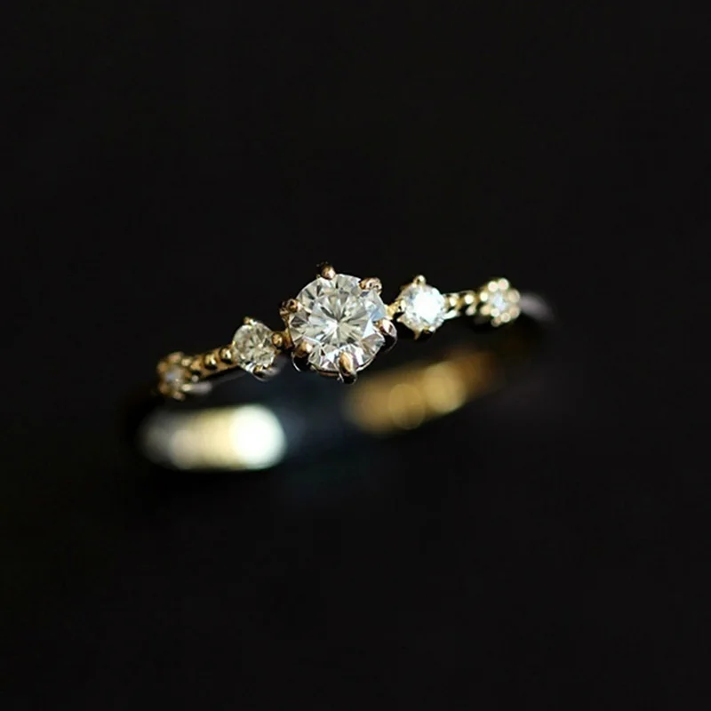 Стильные минималистичные обручальные кольца для женщин с 5 блестящими цирконами