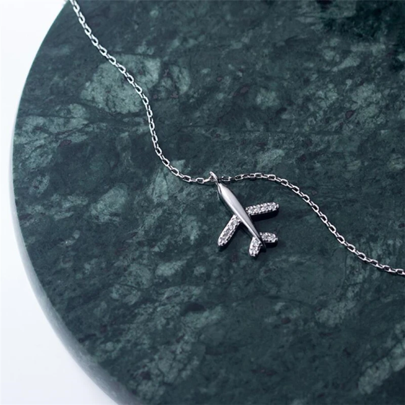 Sole Memory Sweet Cute Mini Plane Literary Silver Color Clavicle Chain Necklace For Women Fashion Jewelry Party Birthday Gift