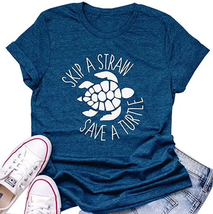 

Skip A Straw Save A Turtle for Women Graphic Shirt Ocean Environment Awareness Lovers Tops