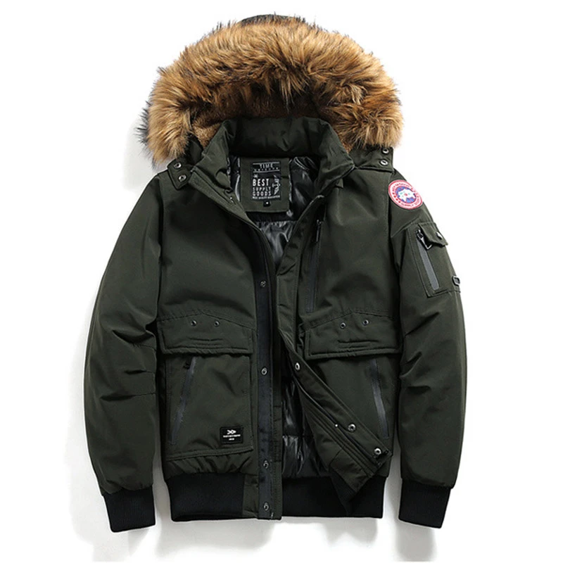 

New Men Coats Winter Jacket for Men Solid Fur Collar Hooded Men Winter Coat Hat Detachable Casual Windproof Warm Parkas