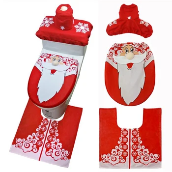 

1set 3pcs Christmas Snowman Toilet Foot Pad Seat Cover Cap Decorations Happy Santa Toilet Seat Cover and Rug Bathroom Accessory