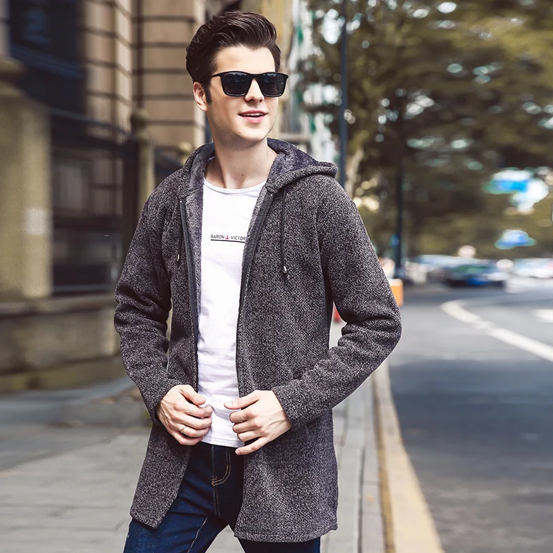 Autumn Winter New Casual Medium and Long section Sweater Zipper Fashion Solid Pockets Knit Outwear Coat Sweater Men MWK009 - Color: Dark grey