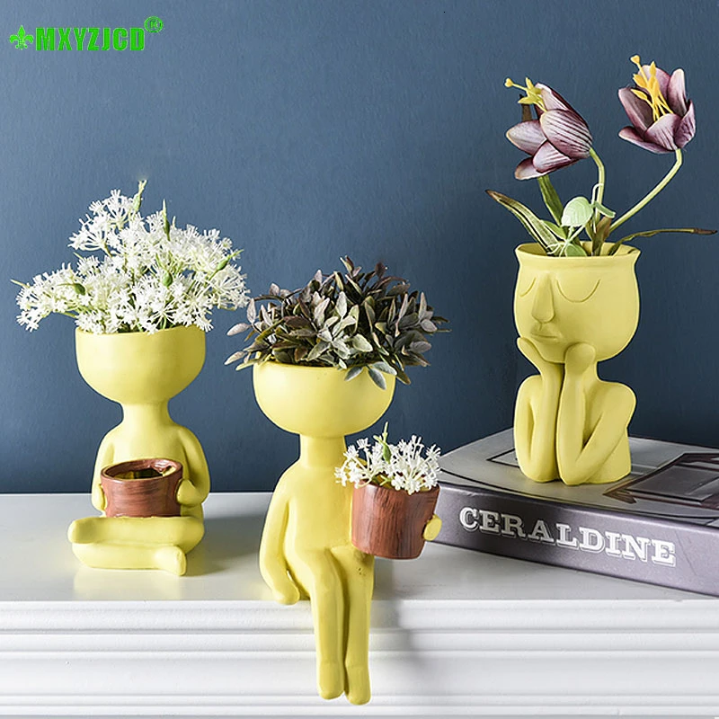 

Character Avatar Resin Flower Pot Simulation Art Sculpture Meaty Flowerpot Desktop Decoration Home Micro Landscape Jewelry