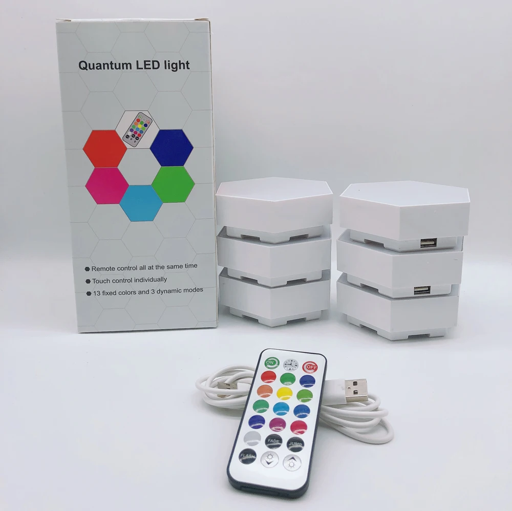 

USB RGB Colorful Remote control touch honeycomb lamp quantum Light hexagonal creative LED color changing lamp creative wall lamp