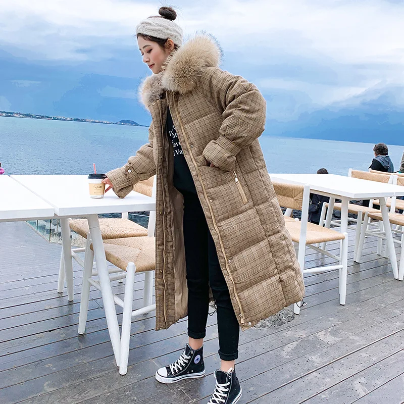 

2019 New Style Students Plaid over-the-Knee Cotton Coat Women's Mid-length Slimming Thick Plaid Korean-style Loose-Fit NS Cotton