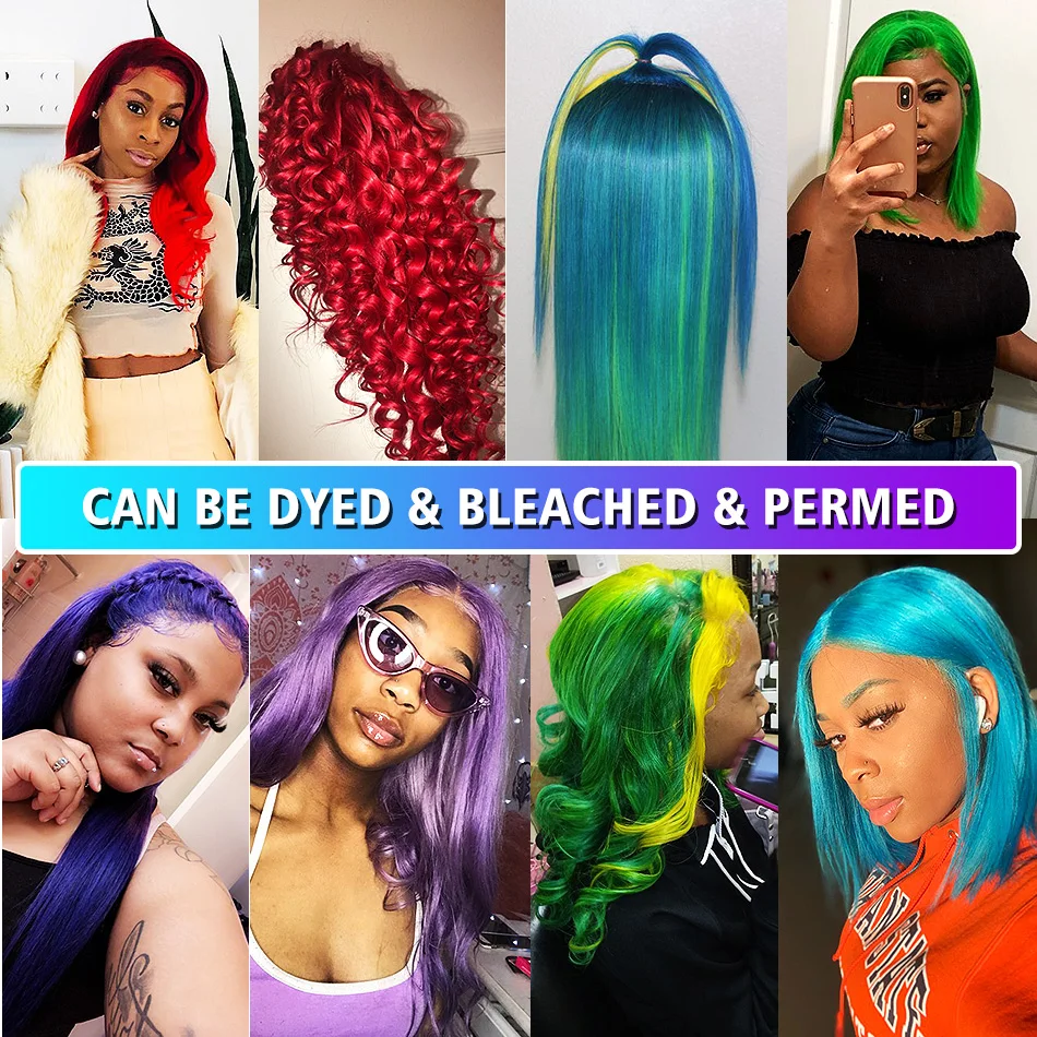 Brazilian Blonde 13x4 613/PINK/BURG/1B 613/RED Transparent Lace Front Human Hair Wig Choshim Remy Straight Hair Wig 180% Density