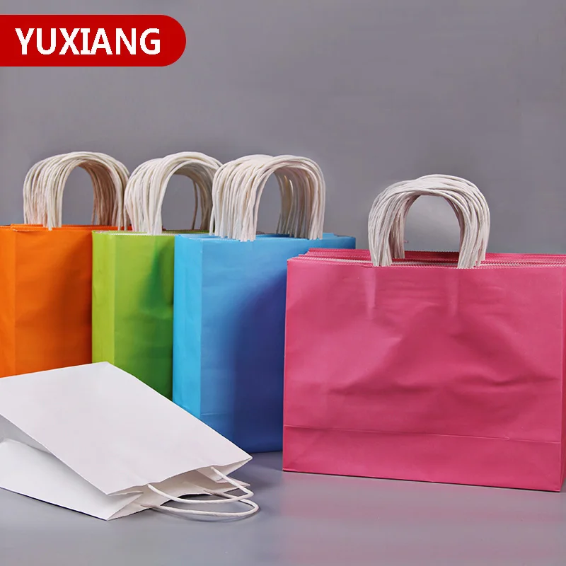 

20pcs/Lot Colorful Kraft Paper Gift Tote Bag Festival Gift Pouch Paper With Handles Wholesale Custom Printed Bags