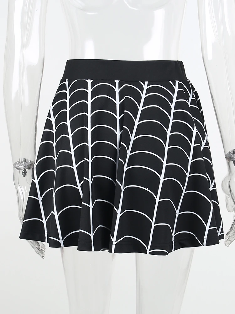 black maxi skirt InsDoit Gothic Spider Web Print Black Skirt Women Streetwear Summer Sexy High Waist Skirt Aesthetic E Girl Elegant A-LINE Skirts a line skirt
