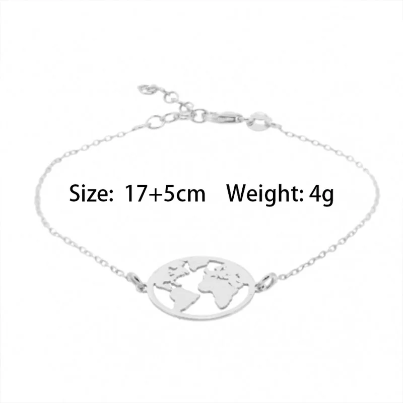 Женские браслеты из нержавеющей стали с картой мира простые регулируемые