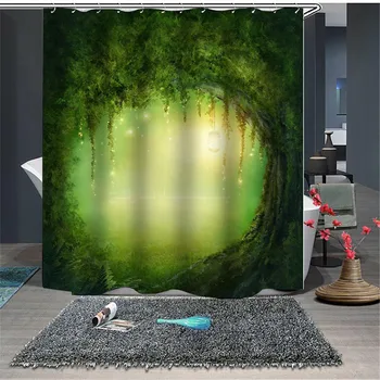 

Natural Tree Heart Shower Curtains Printing Waterproof Bathroom With Hooks Home Decorative Polyester Bath Curtain
