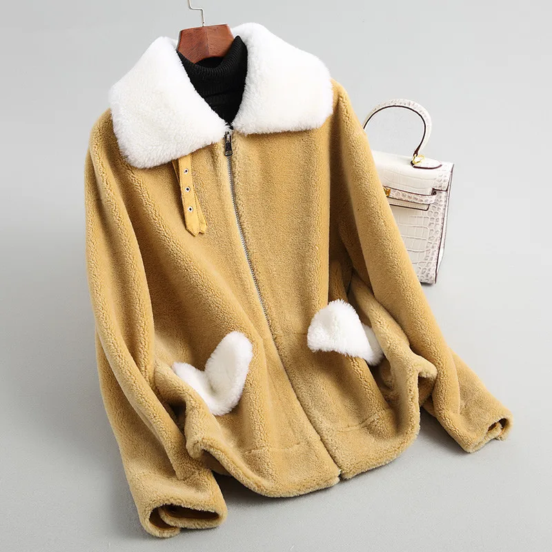 

2020 Women's Fur Coat Sheep Shearing Coats Real Wool Fur Jackets Casual Short Winter Jacket Women Outerwear NST18159