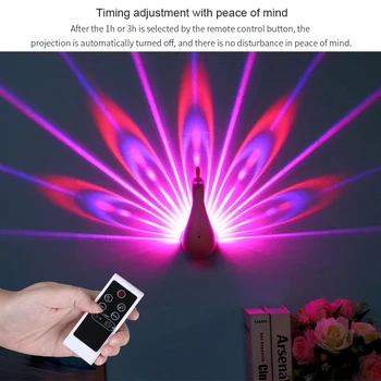 

LED Wall Light Peacock Projection Lamp Remote Control Home Romantic Atmosphere Colorful Corridors Background Night Light
