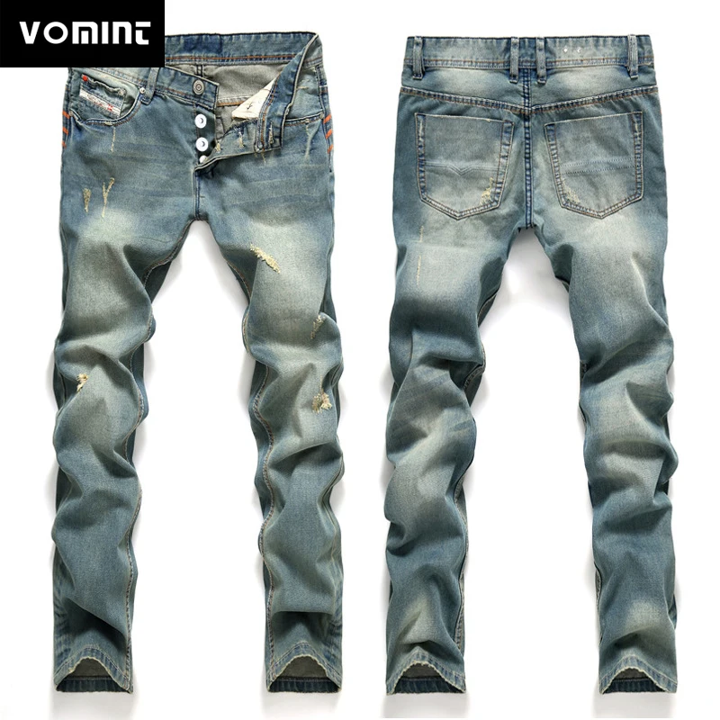 Pantalones vaqueros rasgados de alta calidad para hombre, Jeans rectos clásicos de moda, Vaqueros azules claros, Jeans informales de marca lavados
