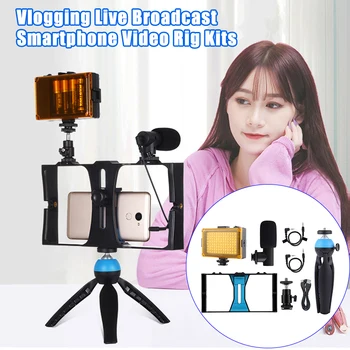 

Live Broadcast LED Selfie Light Smartphone Video Rig Kits with Microphone Tripod Mount Cold Shoe Tripod Head KQS8