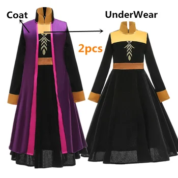 

New Queen Dress 2pcs Long Sleeve Cosplay Costume for Kids Girls 4-10Yrs Princess Halloween Clothing Carnival Vestidos