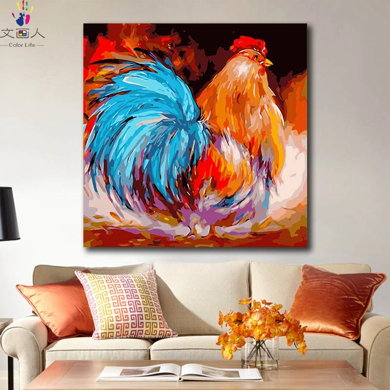 DIY صور ملونة على شكل دجاج للقضيب الكبير ، رسم بالأرقام ، الطلاء 