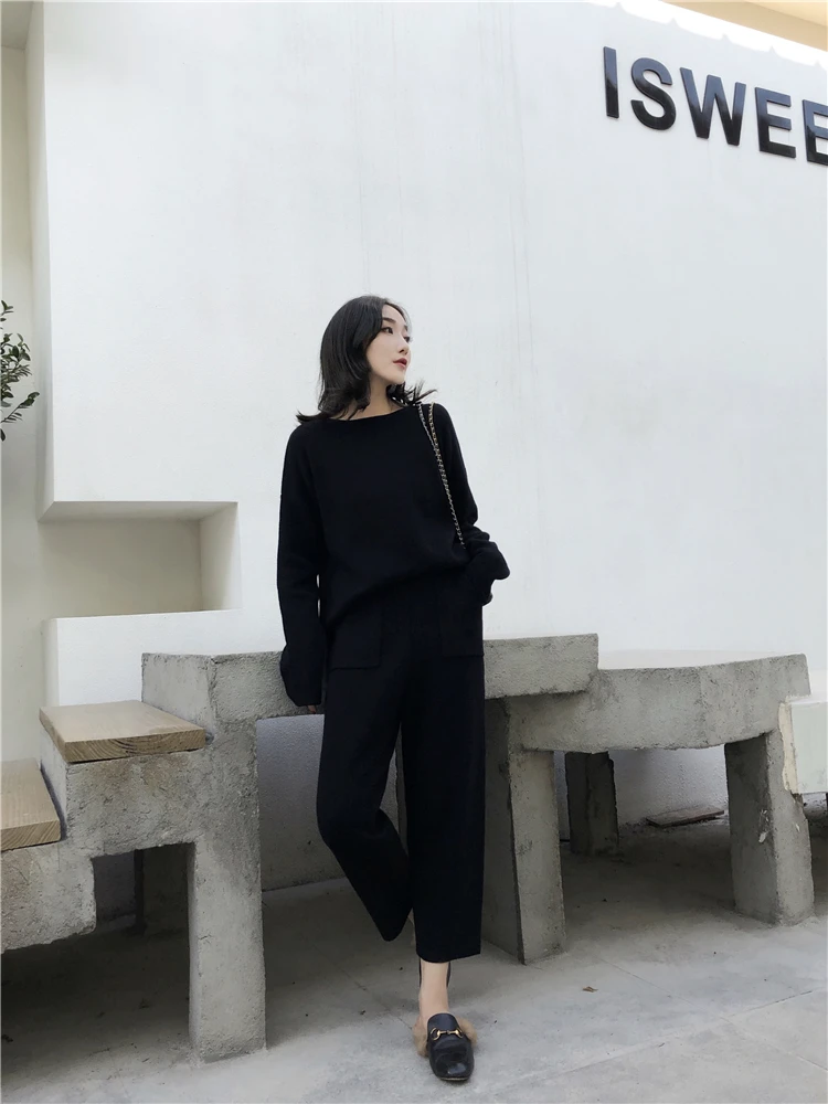 Women Outfits Cashmere Sweater Two Piece Sets Tracksuit Autumn Winter Fashion Sweatsuits Sport Suit Female Knit Pant Set